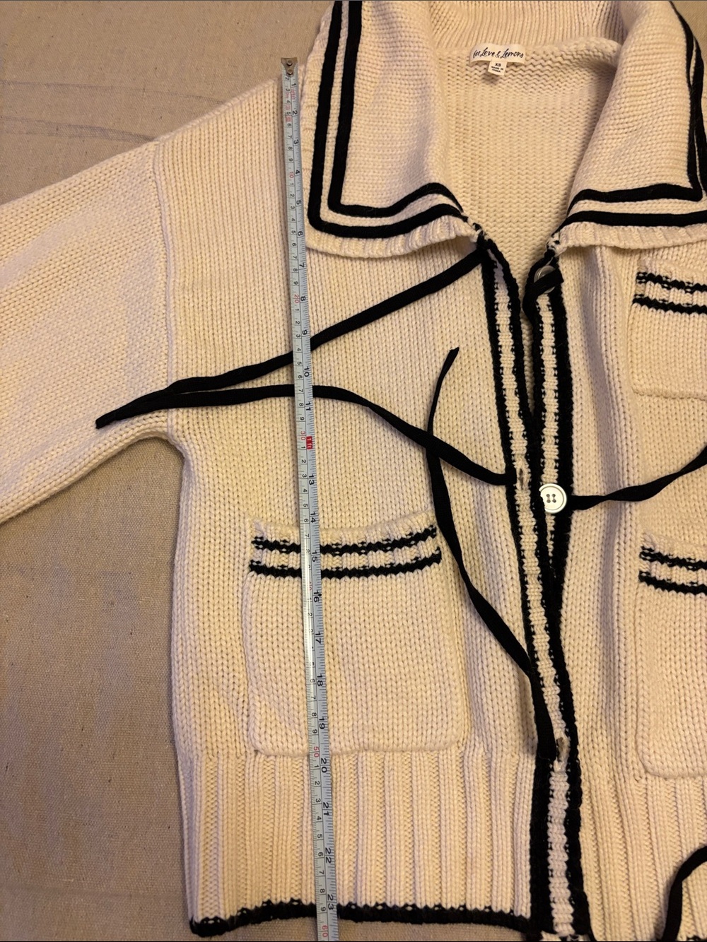 For Love & Lemons Marina Cream Knit Sailor Cardigan with Black Trim XS - Picture 12 of 15